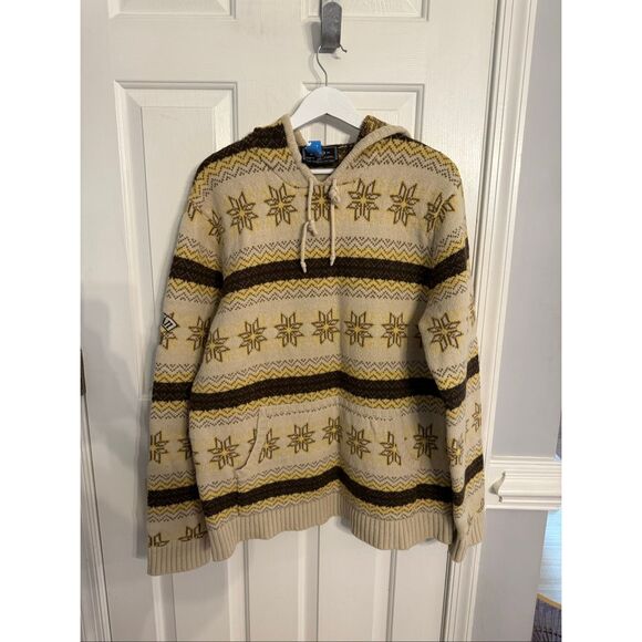 Burton Ronin Men’s Wool Kangaroo Pocket Hooded Elbow Patch Sweater sz L EUC